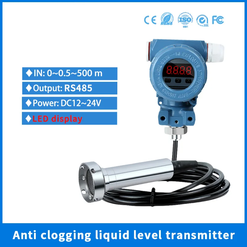 

RS485 Anti Clogging Level Transmitter IP68 LED Digital Display Tank Level Meter Septic Tank Slurry Sewage Liquid Level Sensor