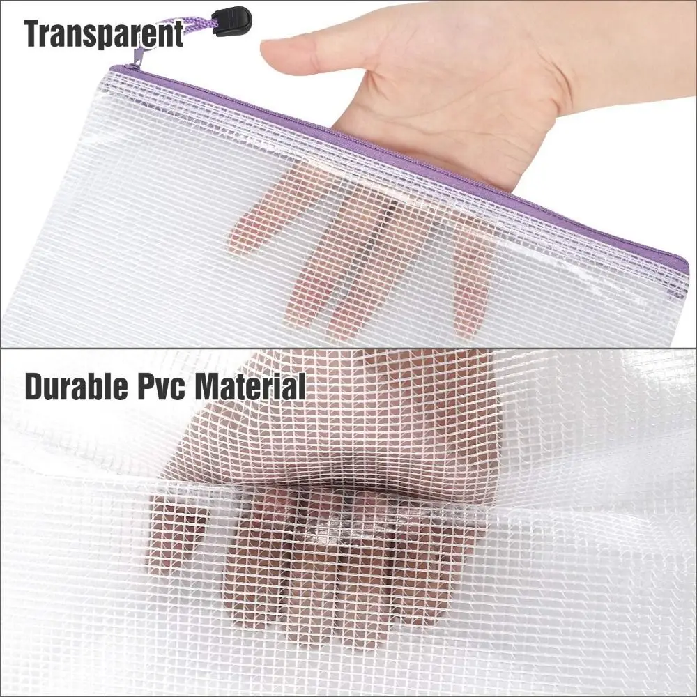 Mesh Zipper Pouch Large Capacity Paper Organizer Document Folder PVC Storage Bag Document Organiser File Organizer Stationery