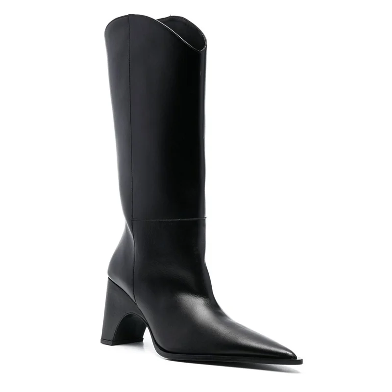 2023 nuova moda a forma di tacco stivali alti al ginocchio da donna elegante partito nero autunno inverno stivali lunghi Big Size 34-43 scarpe da