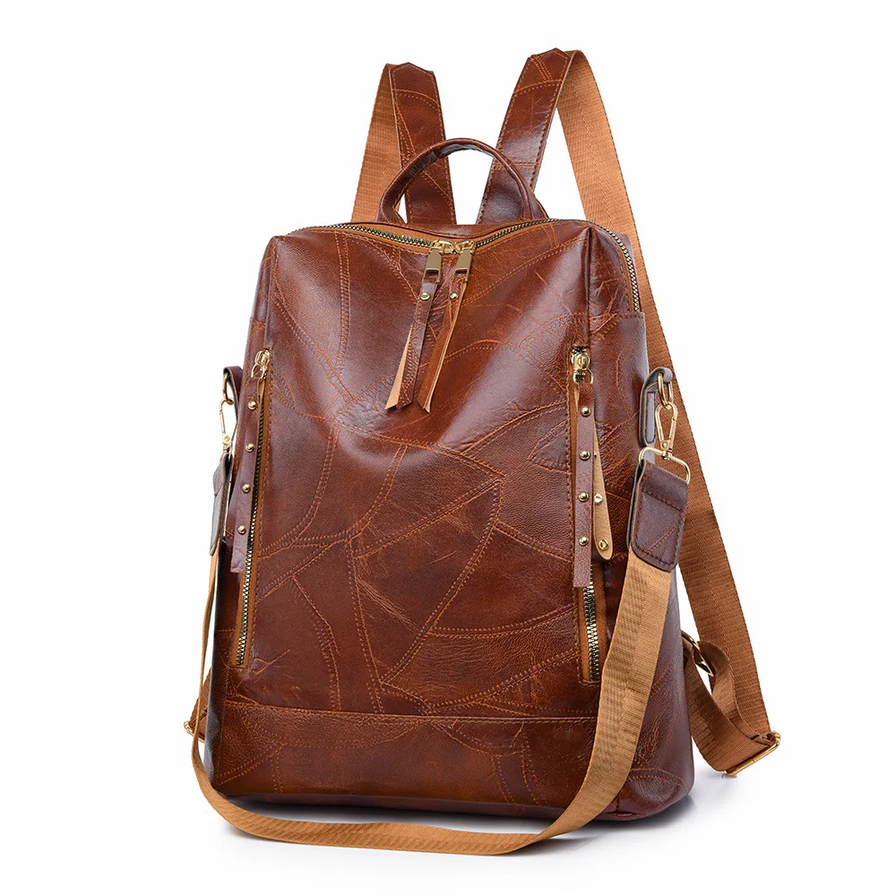 

PU leather2025 elegant new fashion retro PU leather leather backpack large capacity leisure travel commuter schoolbag