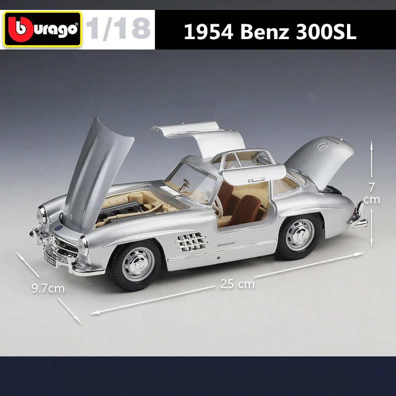 Bburago 1:18 1954 Mercedes-Benz 300SL Alloy Sports Car Model Diecasts Metal Toy Classic Old Car Model Collection Childrens Gifts