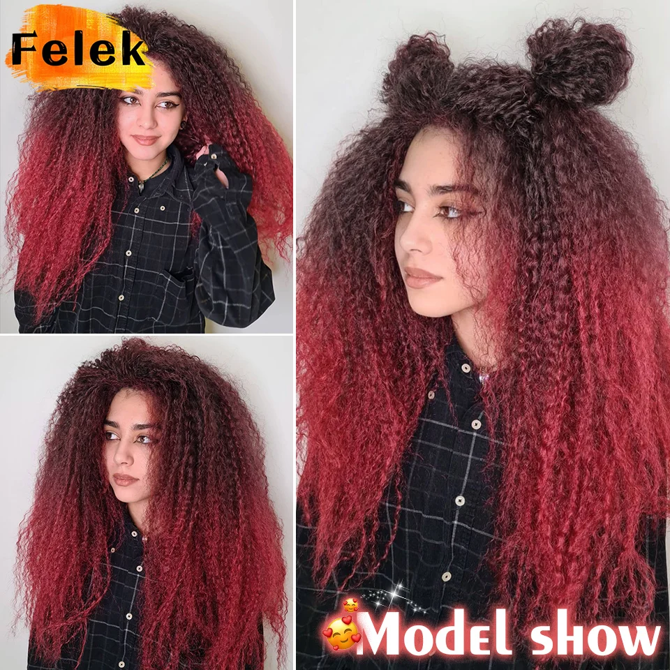 Pelo de ganchillo rizado largo para mujeres negras, trenzas de ganchillo Afro brasileñas, extensiones de cabello trenzado sintético, marrón, Rubio, Felek