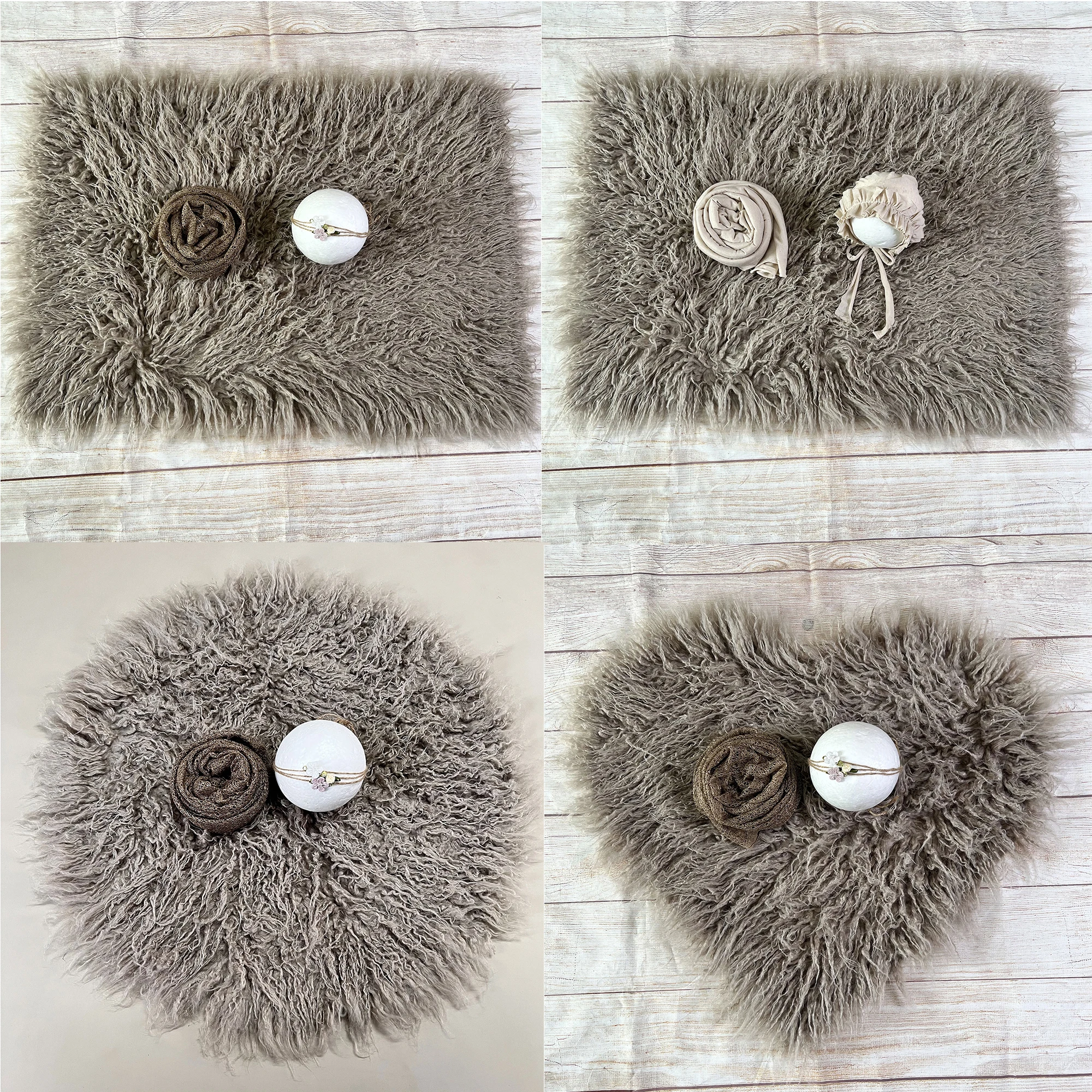 

Don&Judy Newborn Photography Prop Baby Infant Blanket Backdrops Wrap Set Faux Fur Flokati Rug Photoshoot Backgound Basket Filler