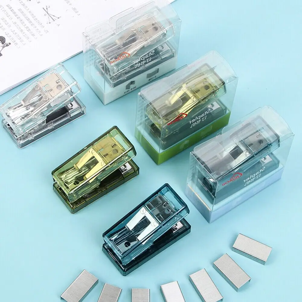 Portable Plastic Mini Stapler File Organizer Transparent Trumpet Stapler Binding Tools Office Supplies Paper Binding Machine