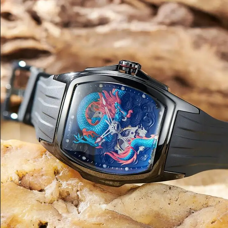 ريف تايجر ساعة أوتوماتيكية للرجال 44.6 ملم تونيو ساعة يد ميكانيكية مضيئة 50 متر مقاومة للماء الياقوت التنين الهاتفي