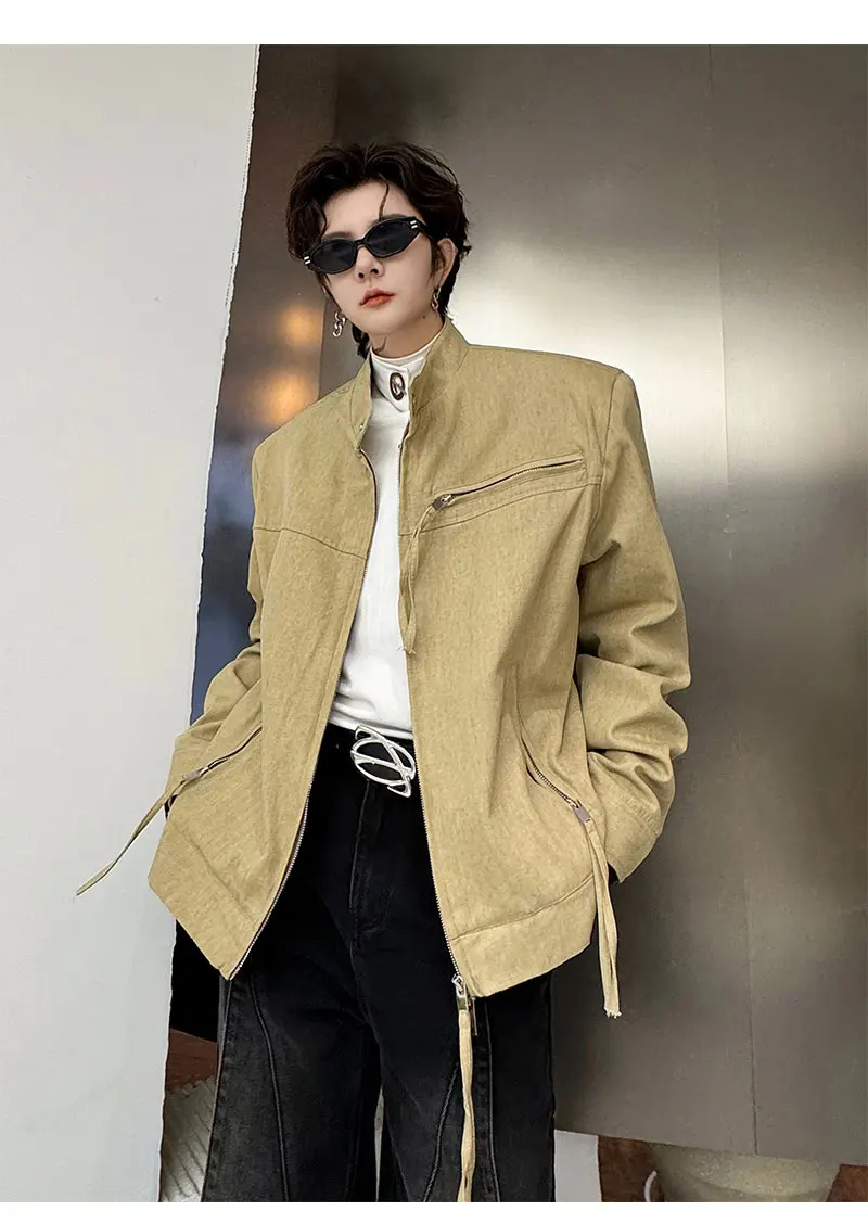 

SYUHGFA Solid Color Stand Collar Jackets High Street Double Breasted Men's Clothing Coats 2024 Spring New Chic Jacket Male