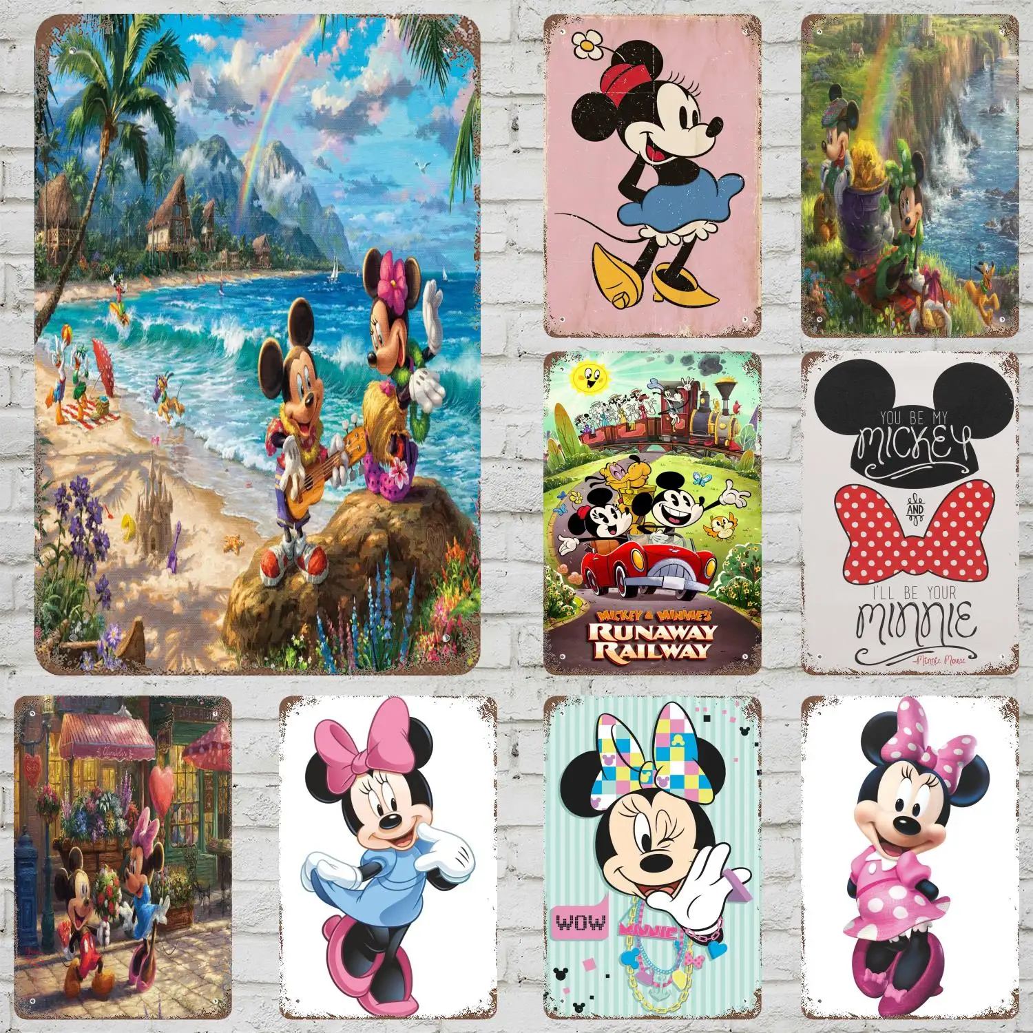 

MINISO Mickey & Minnie Classic Poster Rusty Metal Plaque Retro Decorative Plate Bar Cave Garage Metal Sign Wall Decoration