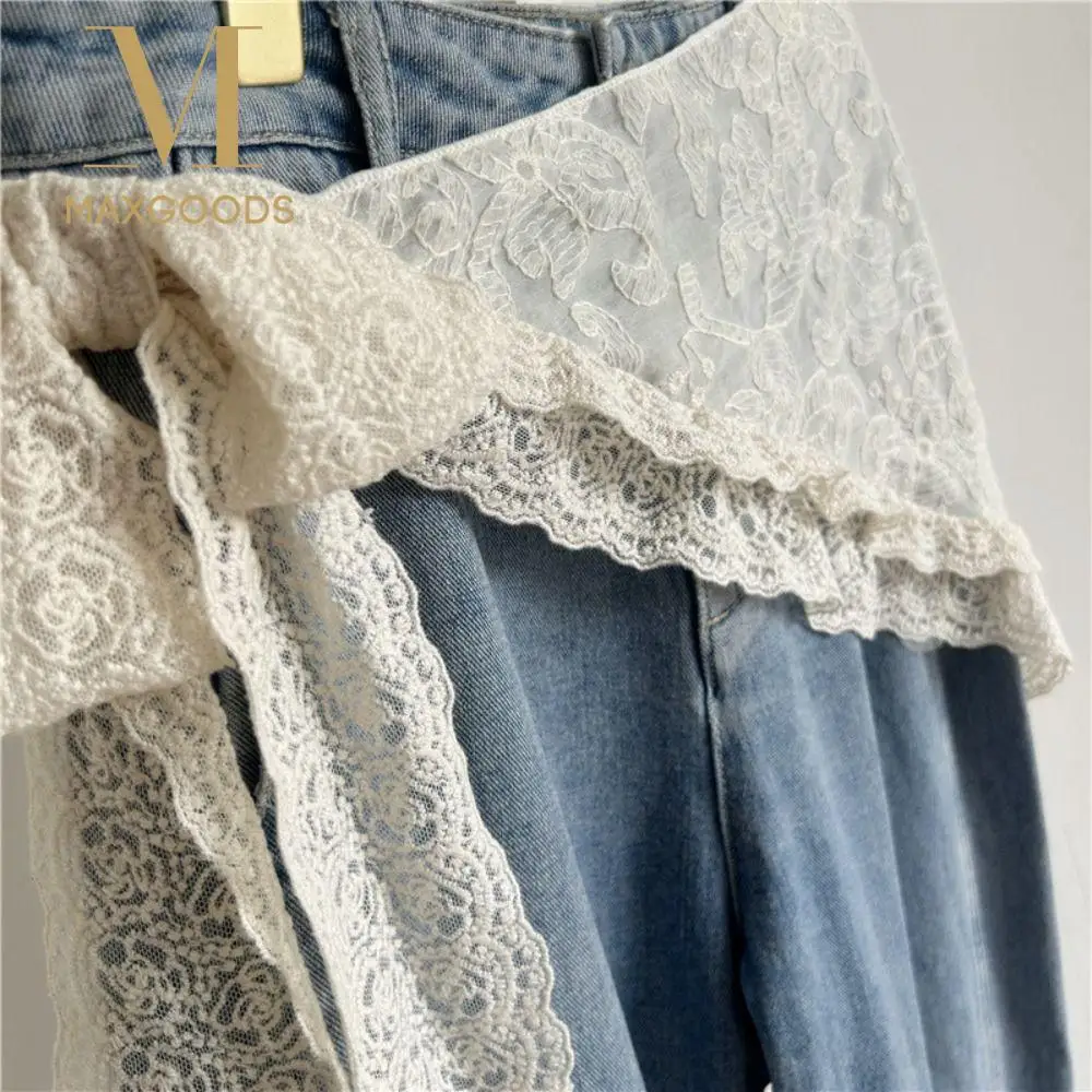 

Trendy Lace Trim Lace Mini Skirt Clothing Accessories Jeans Decoration Butt Curtain Pretty Ruffles Apron Wrap Skirt Summer