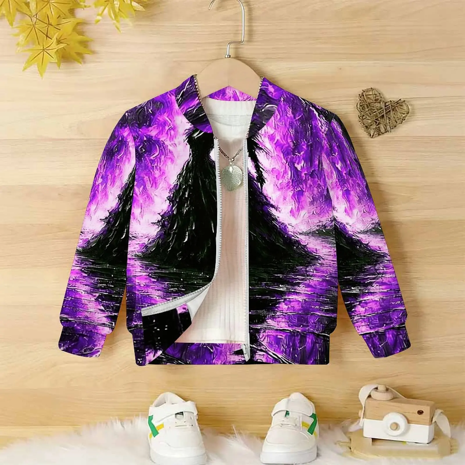 Fashion Tops Everyday Wear Kids All Hallows' Day Baseball Uniform Winter Zippered Long Sleeve Autumn Girls Printed Coats