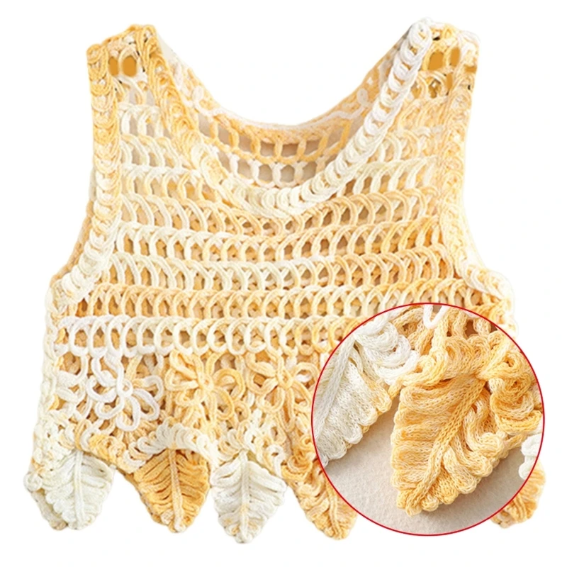 Bohemian Crewneck Crop Top for Women Hollowed Crocheted Beach Loose Vests