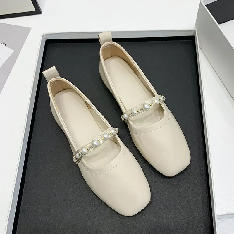 Letnie obuwie damskie Mary Jane Buty dla kobiet 2024 Japoński styl Lolita Mokasyny Square Toe Flat Pearl Gothic Flats Casual