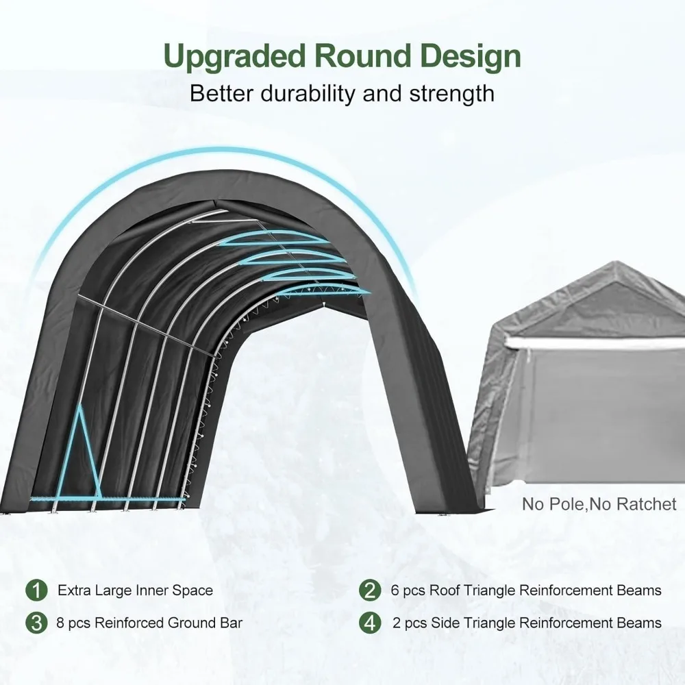 portable garage, carport canopy 12x20 ft heavy duty car port with reinforced all-steel frame, car tent garage with zipper doors