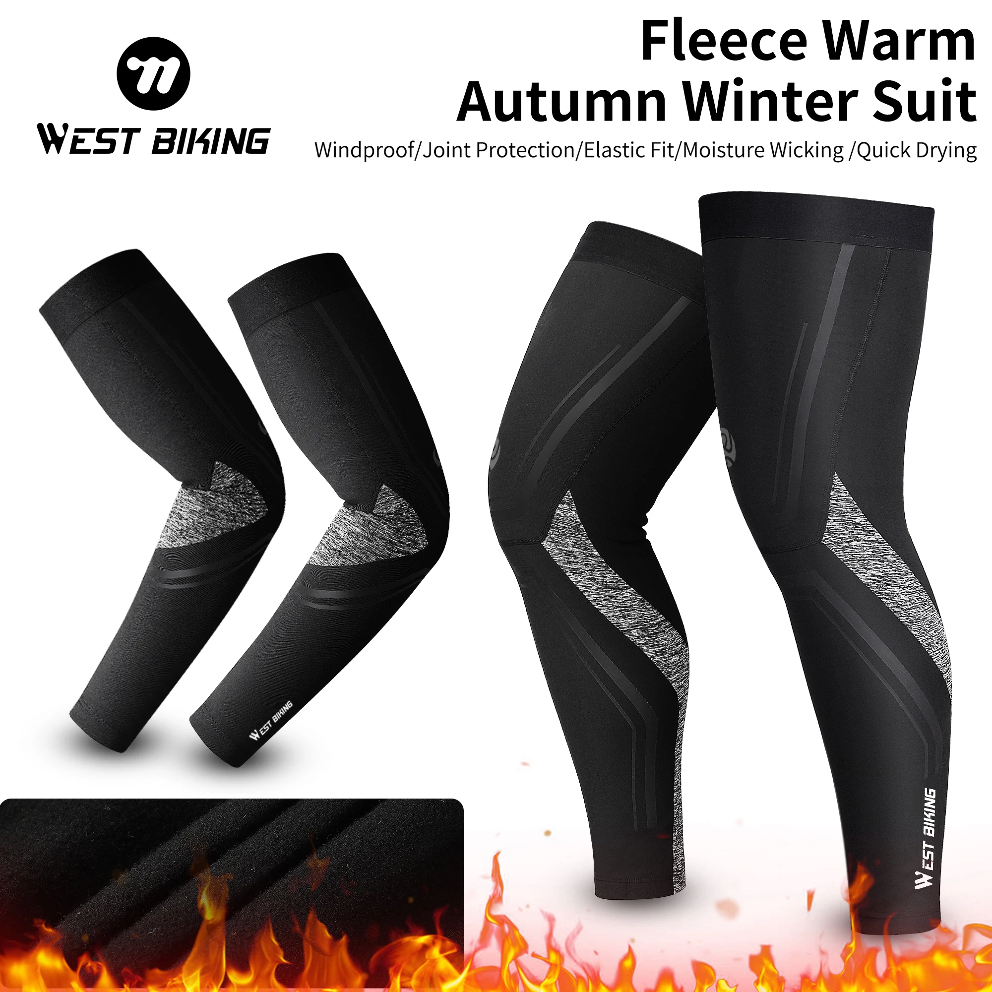 

WEST BIKING Fleece Warm Autumn Winter Suit Sports Leg Sleeves Arm Sleeves Windproof Quick Dry Cycling Running Outdoor Sport Gear