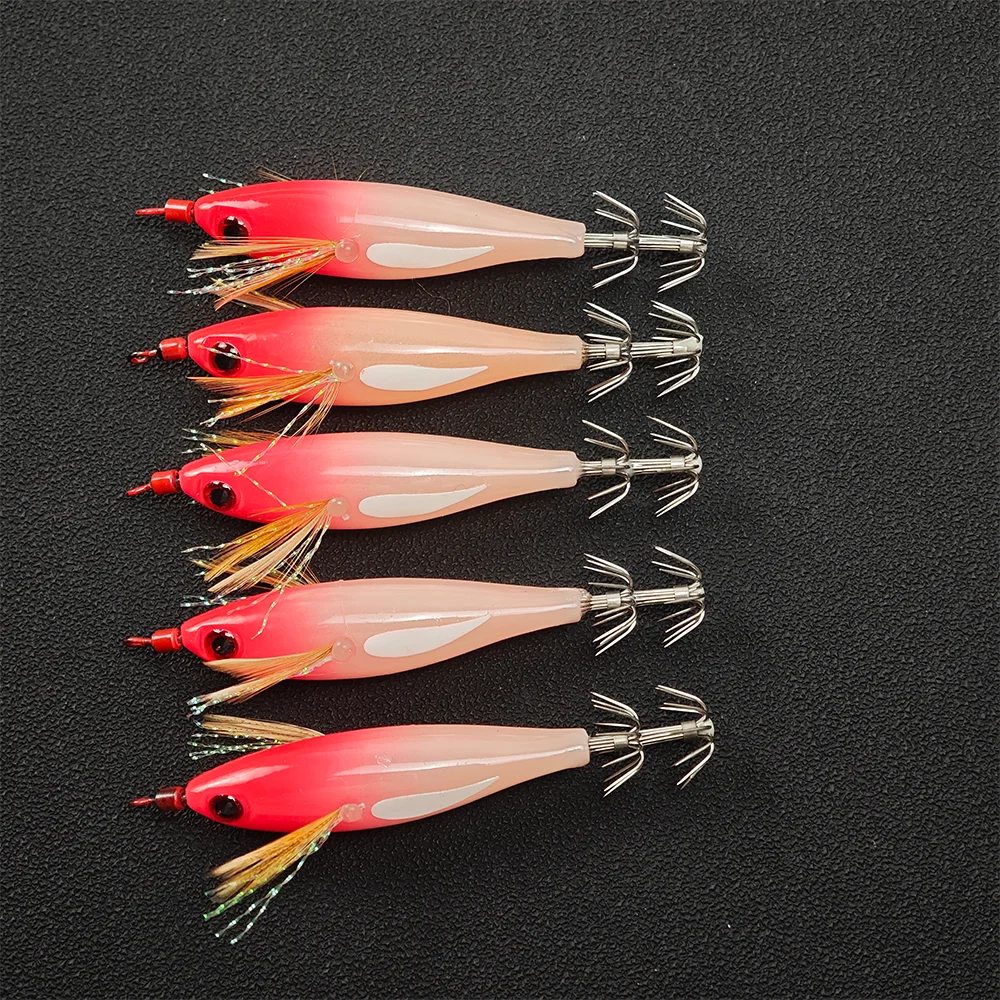 10pcs/set Horizontal Squid Jig Egi Set  Luminous UV Glow Shrimp Fishing Lure Cuttlefish Octopus Saltwater Artificial Bait Hook view 2