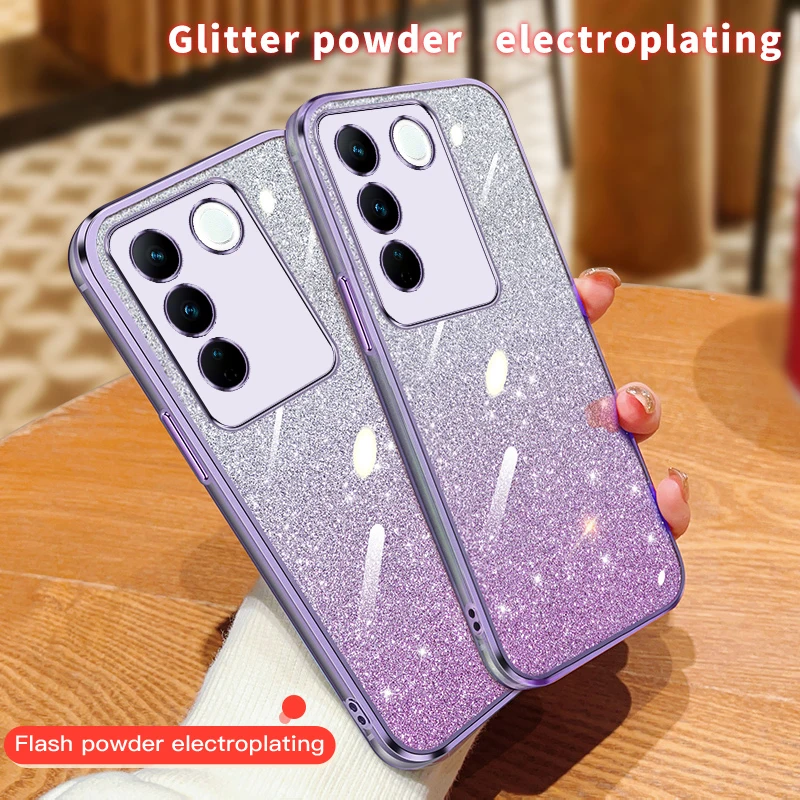 Luxury Electroplating Glitter Powder Shockproof Phone Case For VIVO Y100 4G 5G Protection Cover TPU Silicone Soft Cover funda