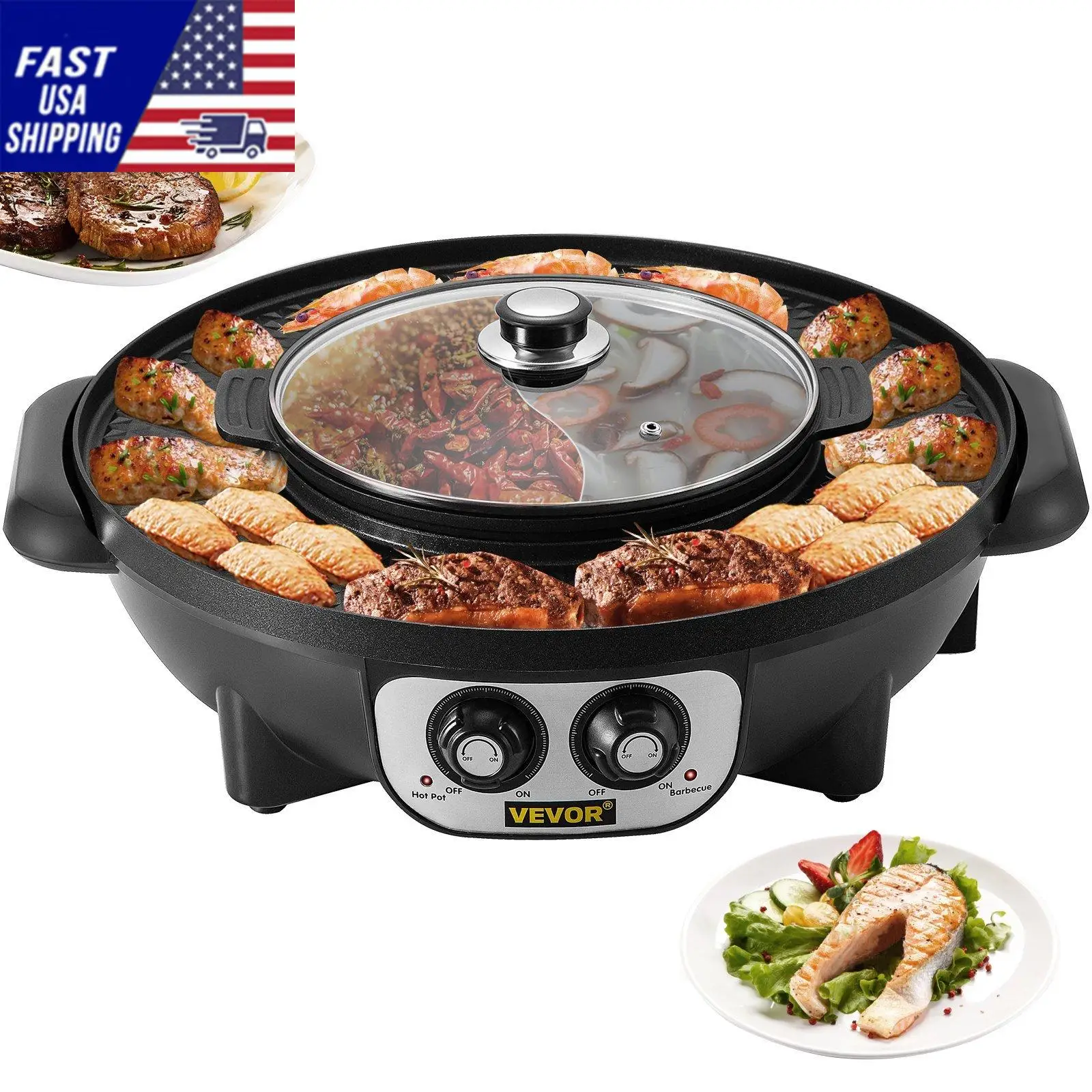 2-in-1 elektrischer BBQ-Pfannengrill, Hot Pot, tragbarer Hot Pot, BBQ-Grill, 2200 W