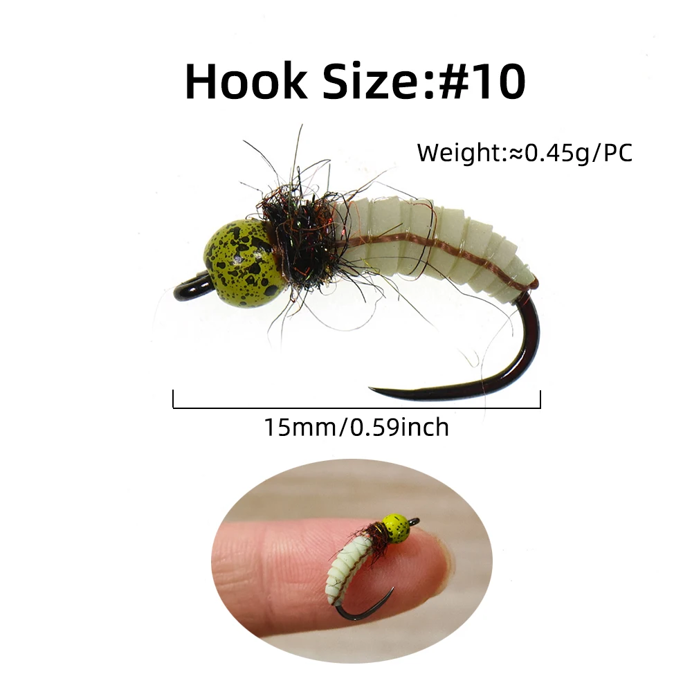 ويفريو 6 قطع # 10 خطاف Barbless مرقش حبة نحاسية سكود حورية الذباب واقعية مضيئة علة دودة يطير الصيد سمك السلمون المرقط Grayling إغراء #2