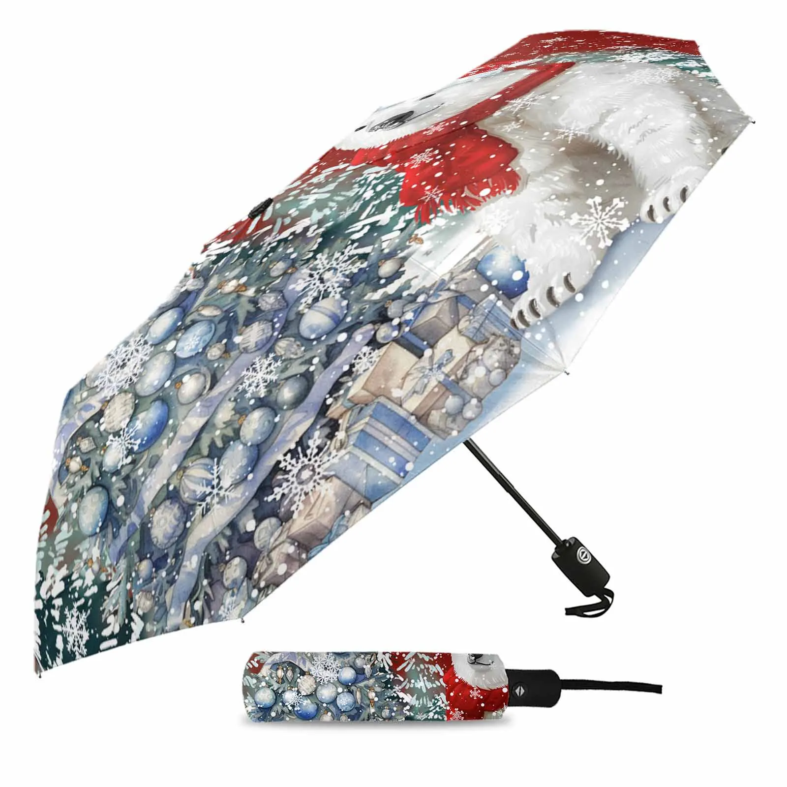 Christmas Snowflakes Retro Koala Fully-automatic Umbrella for Outdoor Kids Adults Umbrella Foldable Eight Strand Umbrella