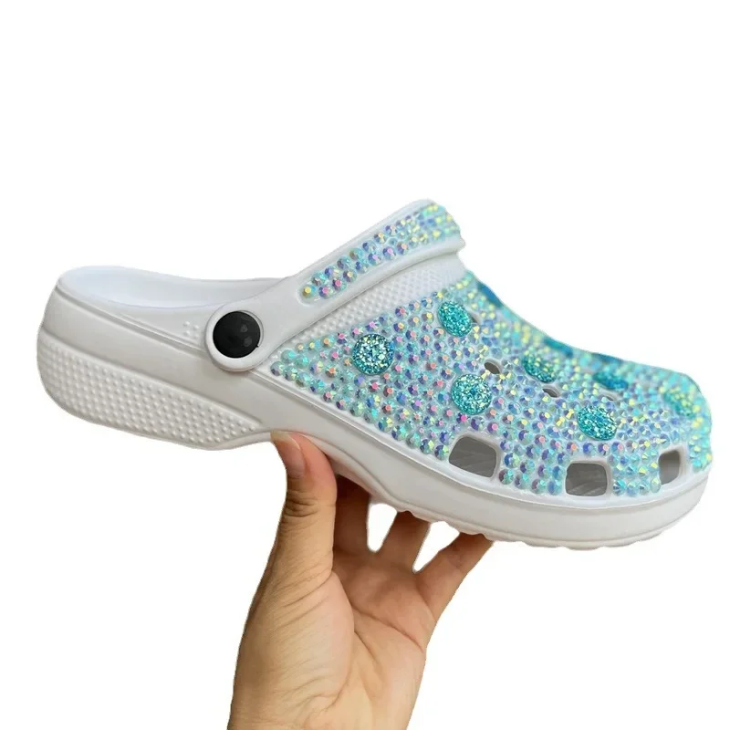 4 Colors 36-41 Size Seaside Shoes Women's Shoes Fashion Diamond-encrusted Summer Hole Shoes Women's Beach Slippers Home Outdoor