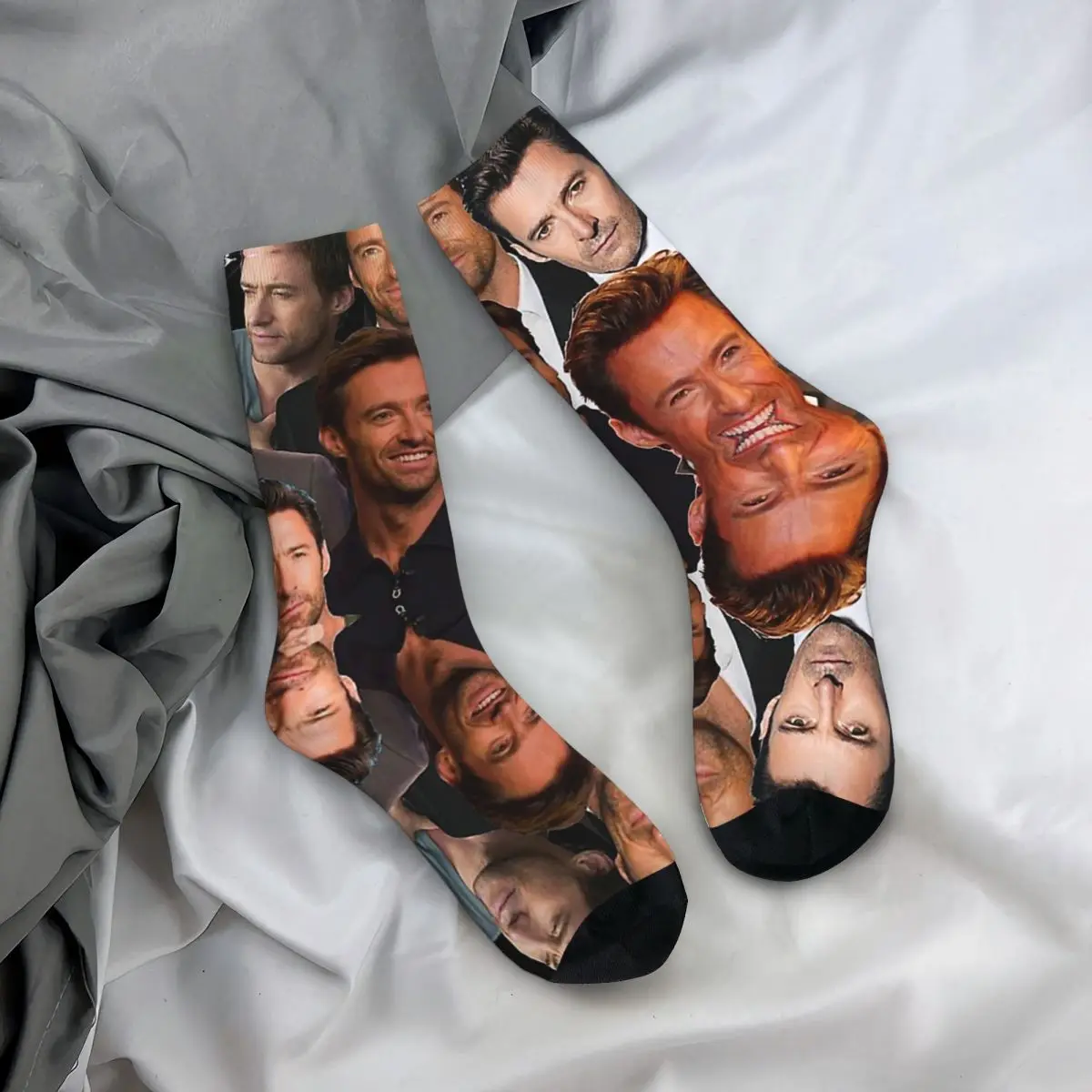 Hugh Jackman Photo Collage Socks Harajuku High Quality Stockings All Season Long Socks Accessories for Man's Woman's Gifts