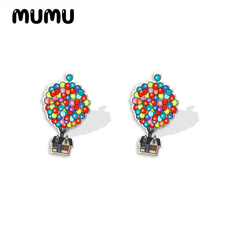 2024 New Up Travel with the house Adventure Stud Earring Funny Epoxy Jewelry Resin Acrylic Earrings Handmade Gifts Girl