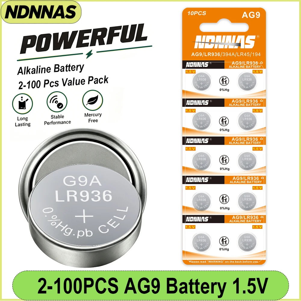 

AG9 LR936 394 SR936SW 1.5V Alkaline Button Cell Battery 2-200PCS 394A LR45 194 L936F Coin Batteries for Watch Calculator Toy The