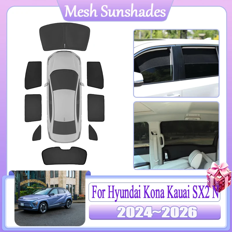 

Автомобильный сетчатый солнцезащитный козырек для Hyundai Kona Kauai SX2 N Line 2024 2025 2026, магнитный солнцезащитный козырек для окна, анти-УФ, теплоизоляционные аксессуары