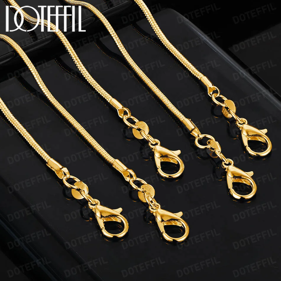 DOTEFFIL 2MM Snake Chain 18K Gold 1/5/10pcs/Lot 16-30 Inch Basic Necklace For Woman Man Fashion Jewelry