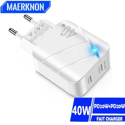 40W Double PD Charger High Speed PD3.0 EU/US Fast Charging Type C Mobile Phone Wall Adapter for IPhone 15 Huawei Xiaomi Samsung