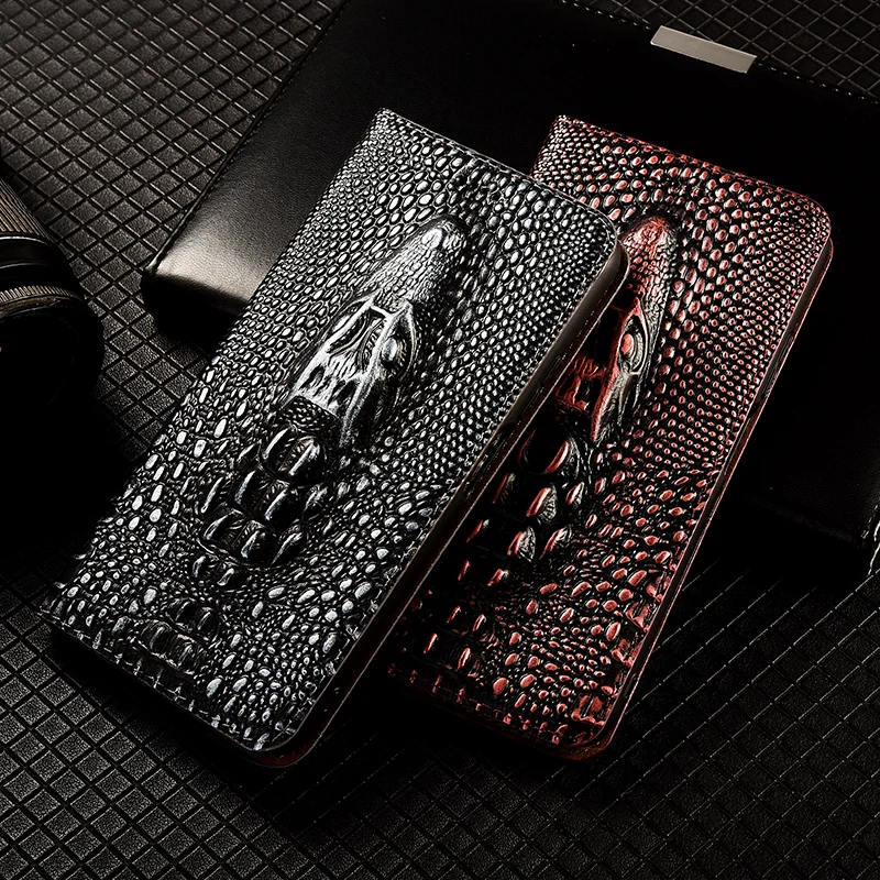 

Genuine Leather Phone Case For HuaWei Mate 30 40 50 60 70 80 Pro Max Plus Lite RSR Vintage Crocodile Head Pattern Of Flip Case