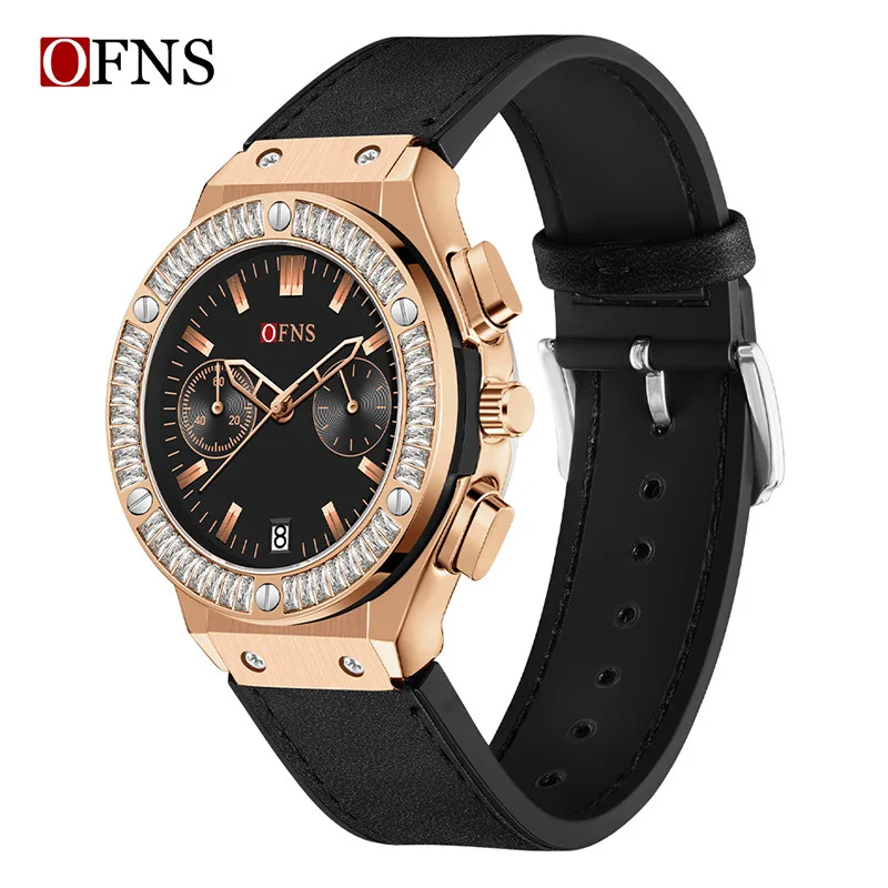 OFNS 1530 Reloj de cuarzo para mujer, cinturón con calendario, reloj de pulsera con correa de cuero único y simple a la moda para mujer