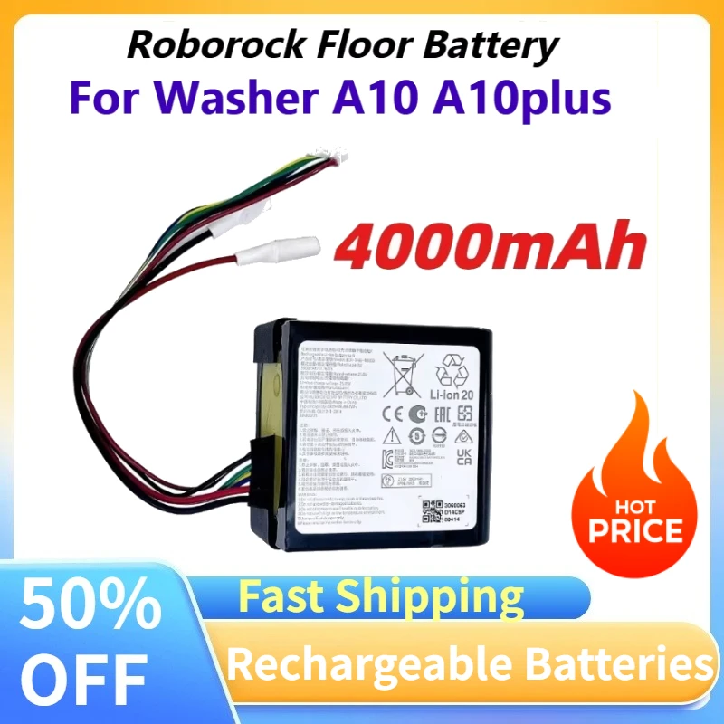 For Roborock Floor Washer Battery 4000mAh, Replacement Lithium-ion Battery for A10 A10plus, Rechargeable Cleaner Accessories