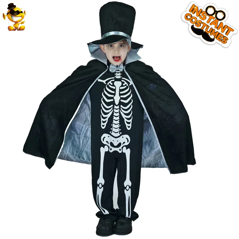 Boys Scary Ghost Bone Costume Party Outfit Stage Performance Costume Cosplay Outfit Role-Playing Halloween Prop
