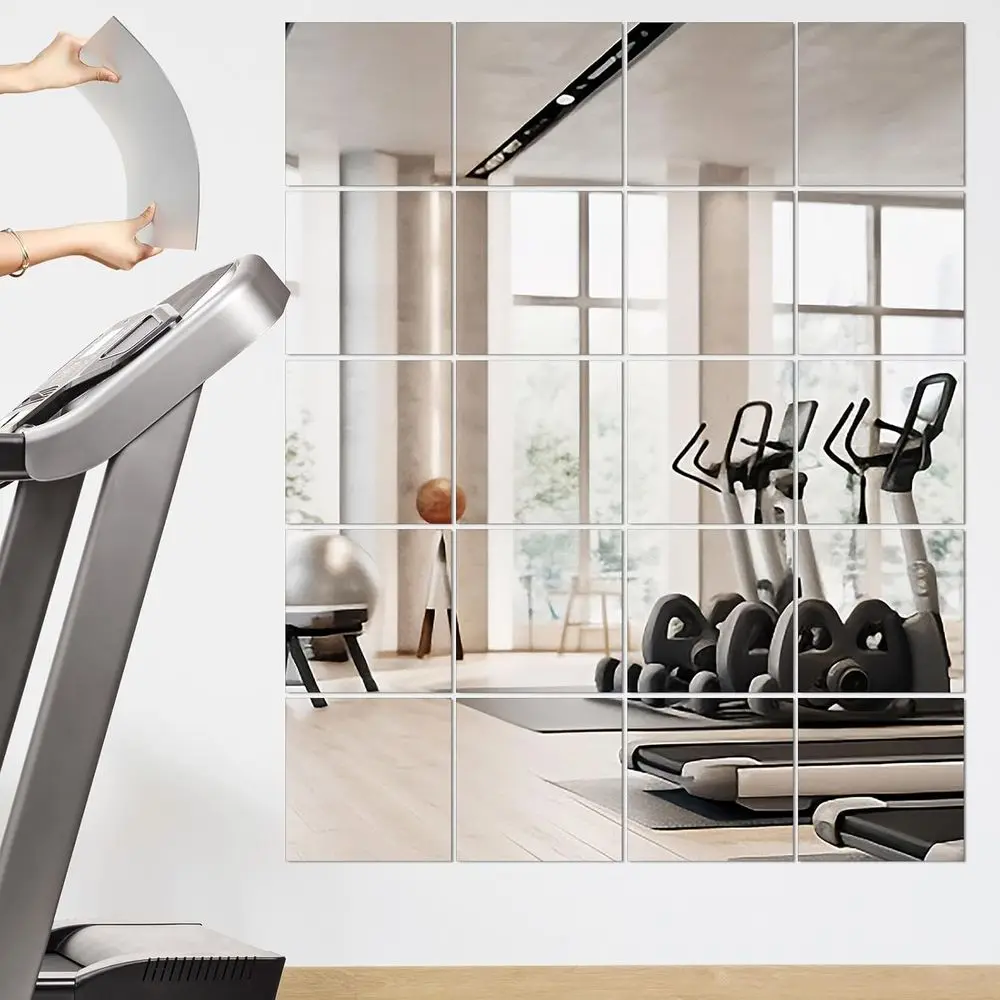 

20 Pcs Home Gym Mirr12'' x 12'' Mirror Tiles Sel Adhesive Workout elAcrylic Wall Mirror 2mm Thick Wall Mounted Mirror Sheets Mir