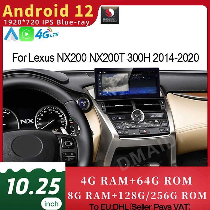 Qualcomm For Lexus NX NX200 NX200T 300H 2014-2021 Multimedia Player Autoradio Stereo Android 12 Car Radio CarPlay GPS Navigation