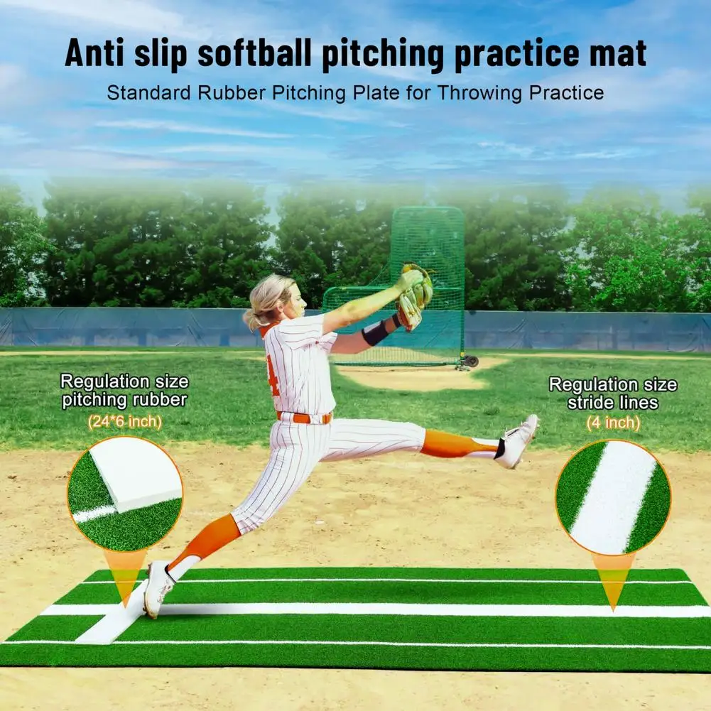 10x3FT Softball Pitching Mat Outdoor Mound Antislip Artificial Grass Rubber Softball Pitching Training Green With Carry Strap ﻿