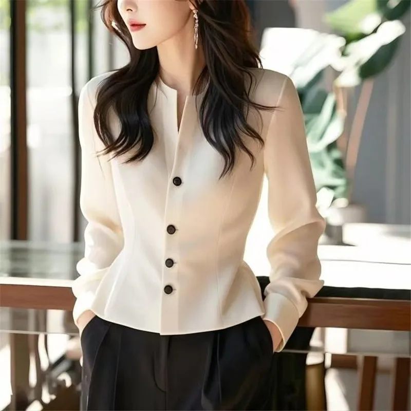 Limiguyue High End Small Fragrant Blouse Autumn Chic O-neck Slim Waist Women Top French Luxury White Shirt Coat Office Lady 385P