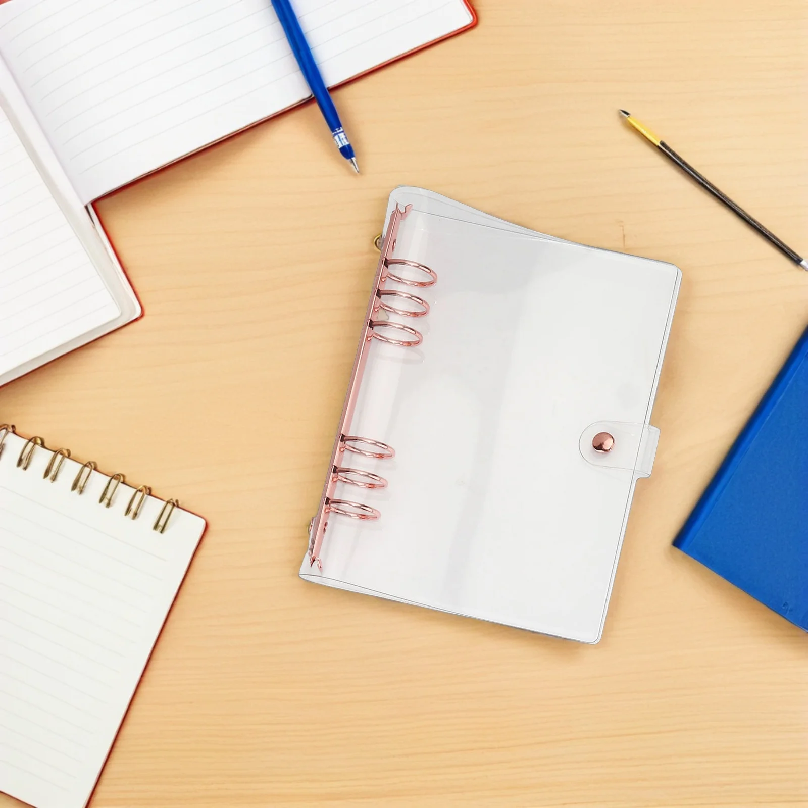 Clear A5 6-Ring Loose Leaf Binder Cover High-Grade PVC Protective Notebook Shell for Handbook Scrapbook Student Supplies