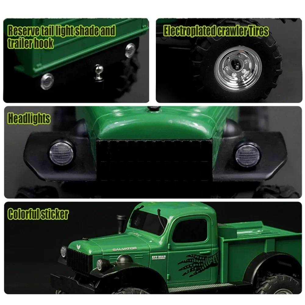 SALVATOR Camion cingolato telecomandato 4WD in scala 1:24 da 2,4 GHz Rock Crawler con luci a LED per avventure fuoristrada