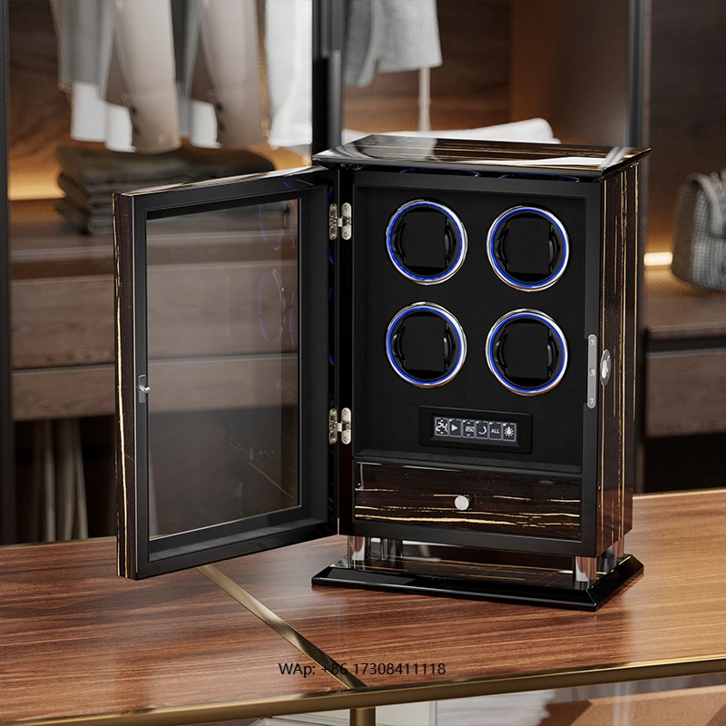 

Деревянный автоматический виндер для хранения и демонстрации часов, 3, 4, 6 слотов, регулируемая скорость вращения, подсветка