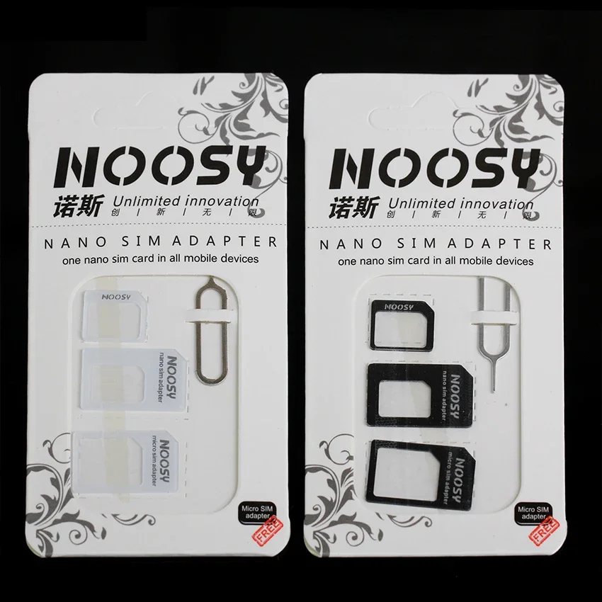 

500pcs 4 In 1 Noosy Nano Micro SIM Card Adapter Eject Pin For iPhone 5 5S 6 7 plus for Samsung Huawei with Retail Box