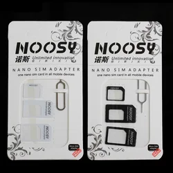 500pcs 4 In 1 Noosy Nano Micro SIM Card Adapter Eject Pin For iPhone 5 5S  6 7 plus for Samsung Huawei with Retail Box