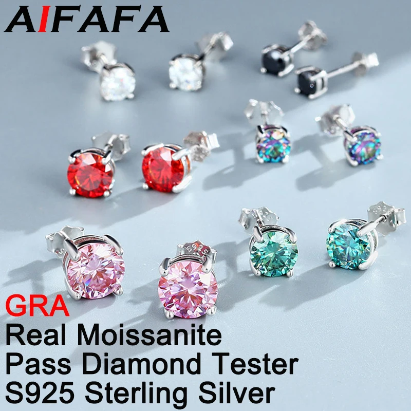

Серьги AIFAFA 0,3/0,5 карат реальных цветов, бриллиантовые серьги из серебра 1/2 пробы, ювелирные изделия для ушей с сертификатом, Алмазный тестер