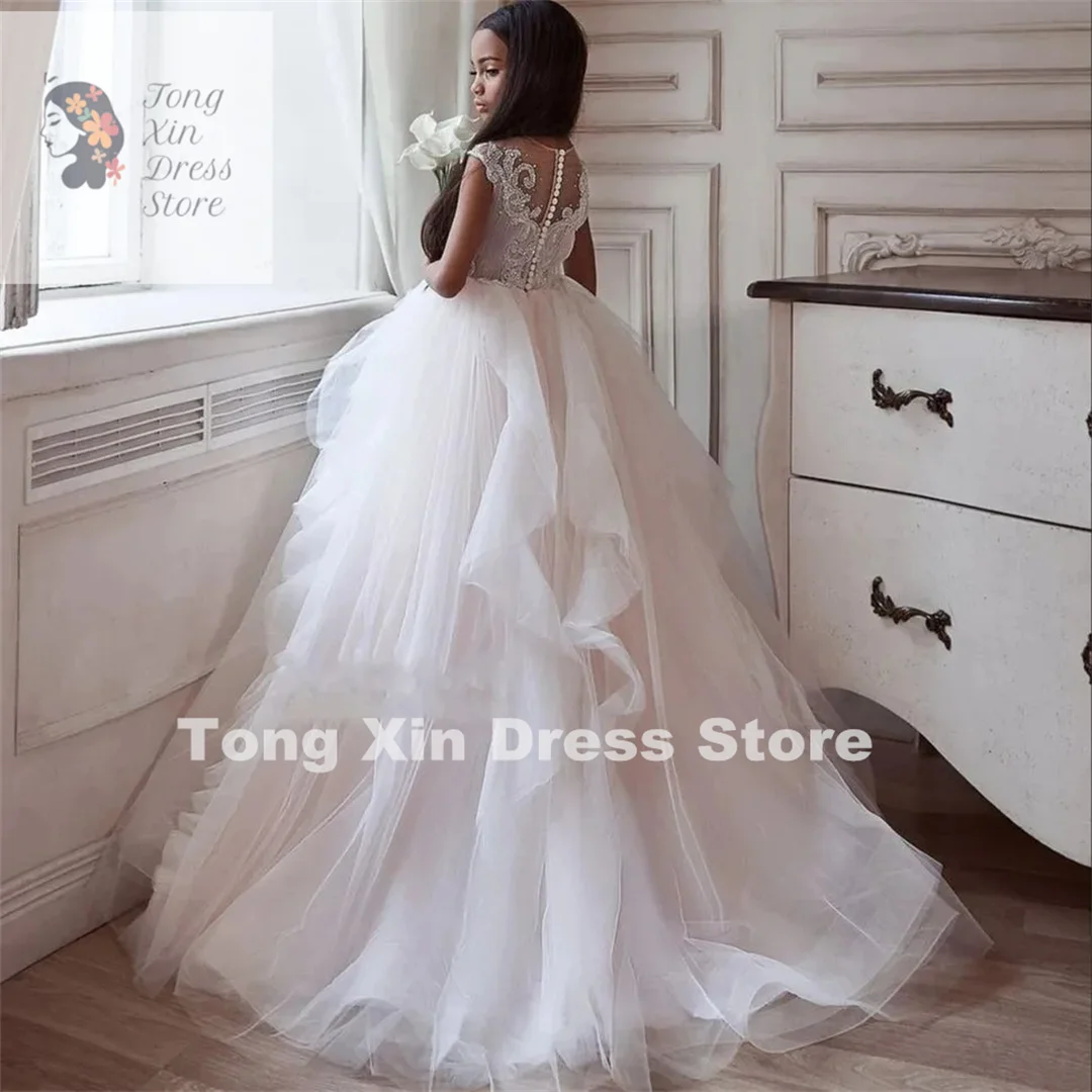 Flower Girl Dress Sleeveless Ruffles Tulle Fluffy Child Birthday Party Pageant Gowns Baptism Evening Dress Present