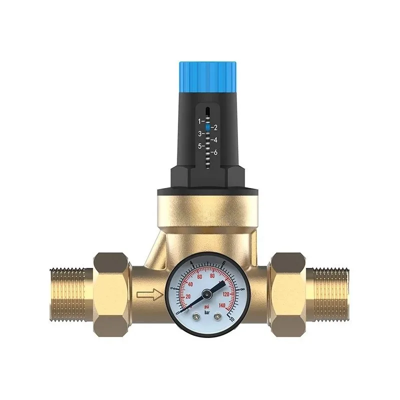 Brass Water Pressure Regulator Reducer DN15/20/25 with Adjustable Gauge Meter 1.5-1.7 MPa Pressure Reducing Valve for Home Plumb