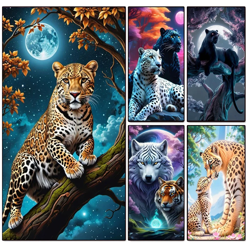 Large Diy Diamond Painting New Arrival Animal Tiger Leopard Moon Full Diamond Mosaic 5D Diamond Embroidery Cross Stitch Picture