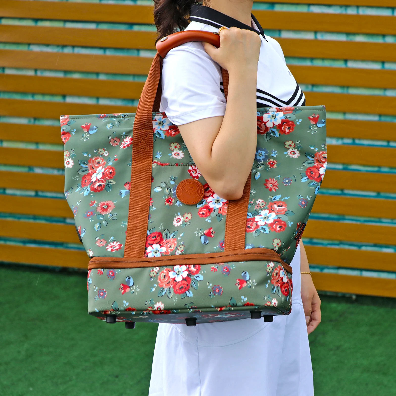 Tourbon Golf Shoes Bag Waterproof Outdoor Durable Golf Shoes Handbag Portable Golf Storage Bag Golf Clothes Bags Canvas Flower