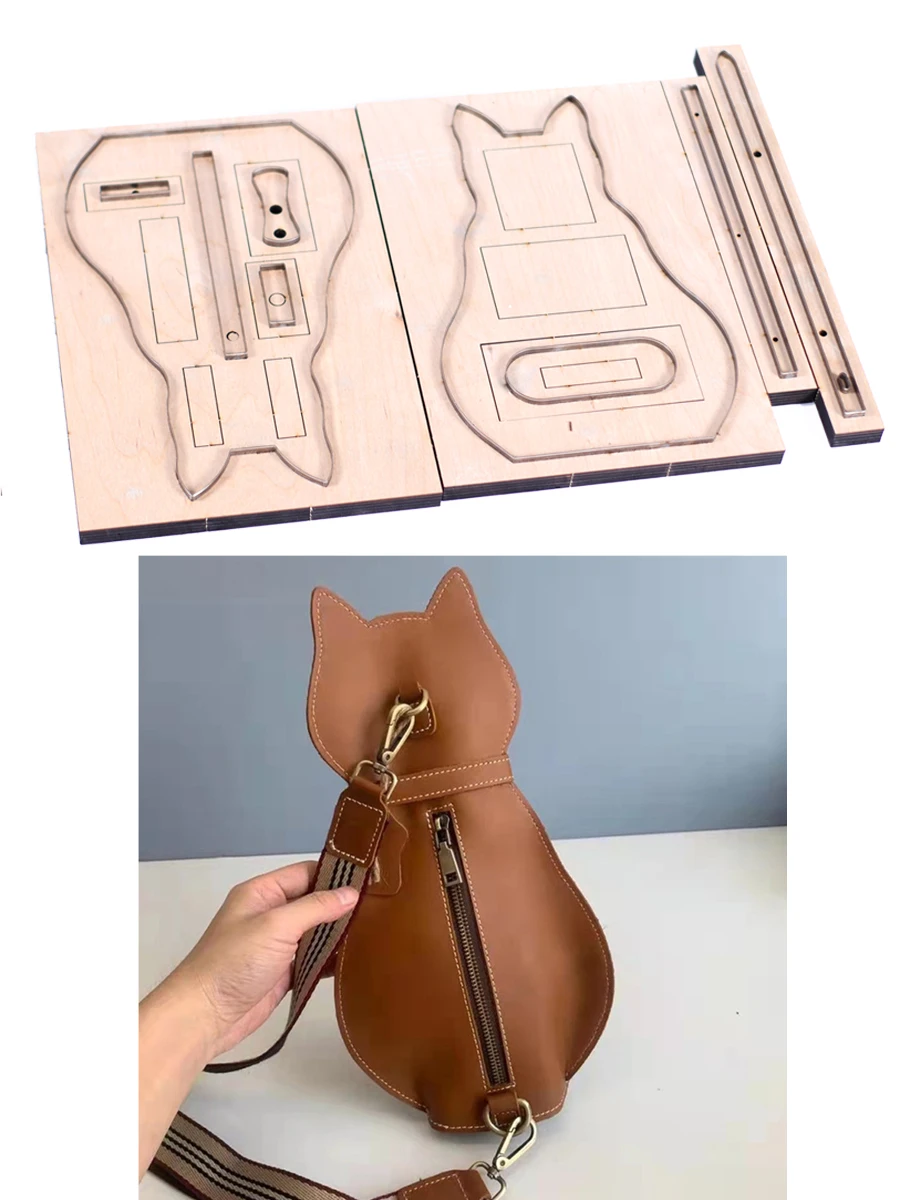 DIY leather craft cute cat chest bag die cutting knife mole metal steel hollowed punch tool blade set 33x20cm