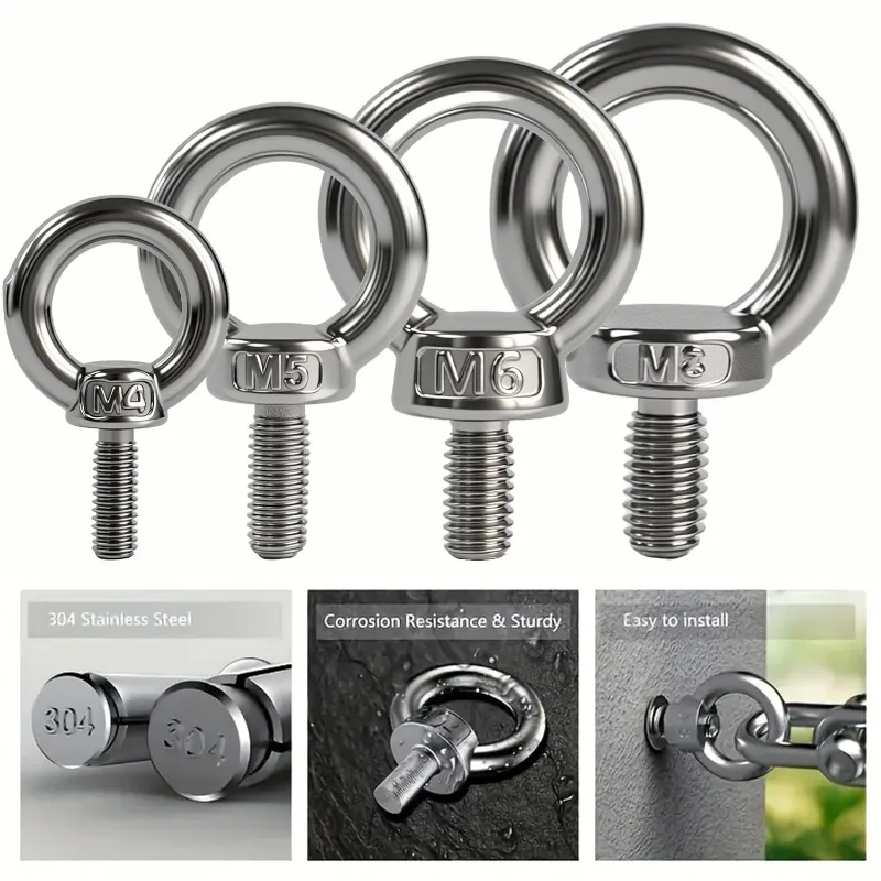 15/1pcs Stainless Steel M4 M5 M6 M8 Eyebolt Easy Install Threaded Precision Various Applications Lifting Fixing Rigging Hardware