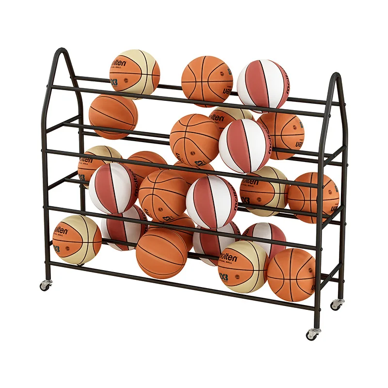 Custom, Moderne Sportuitrusting Metalen Volleybal Stand Rack Multi Layer Basketbal Opbergrek Met Wiel
